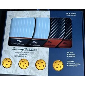 NEW Tommy Bahama Pickleball Set 4‎ Wood Paddles with 4 Yellow Game Balls 🥒🎾